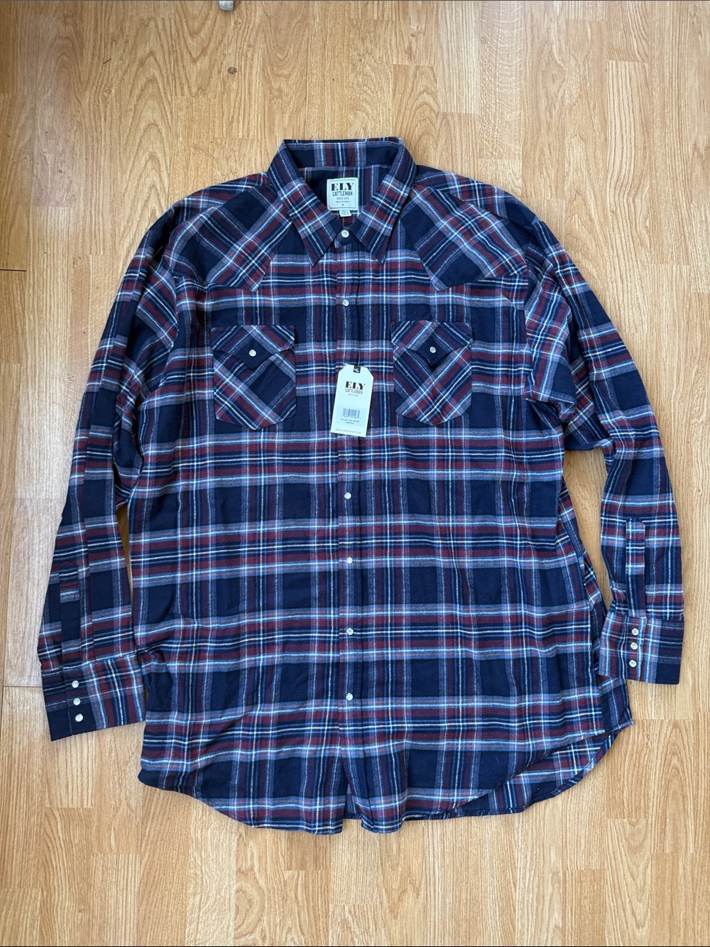 Ely Cattleman Navy and Red Plaid Western Button-Down Shirt